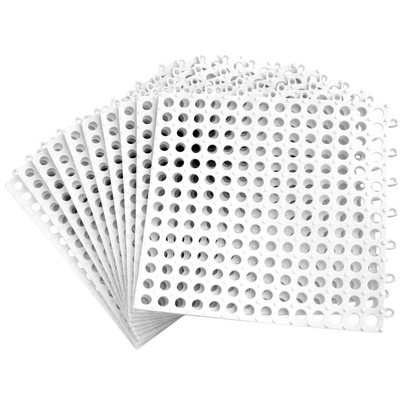 ALFEEL 10Pcs Interlocking Soft PVC Non-Slip Tile Splicing Waterproof Mat Drain Pool Shower Bath Kitchen Cushion 11.8" x 11.8" Mats Thin Type (11.8" x 11.8", White) - Image 1